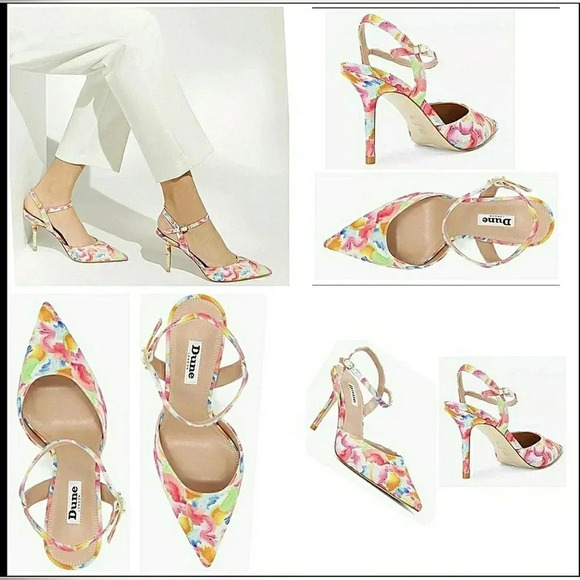 New Chic Elegant 9 Rainbow Watercolor Floral Slingback Cocktail Dress Pump Shoes - Picture 1 of 4